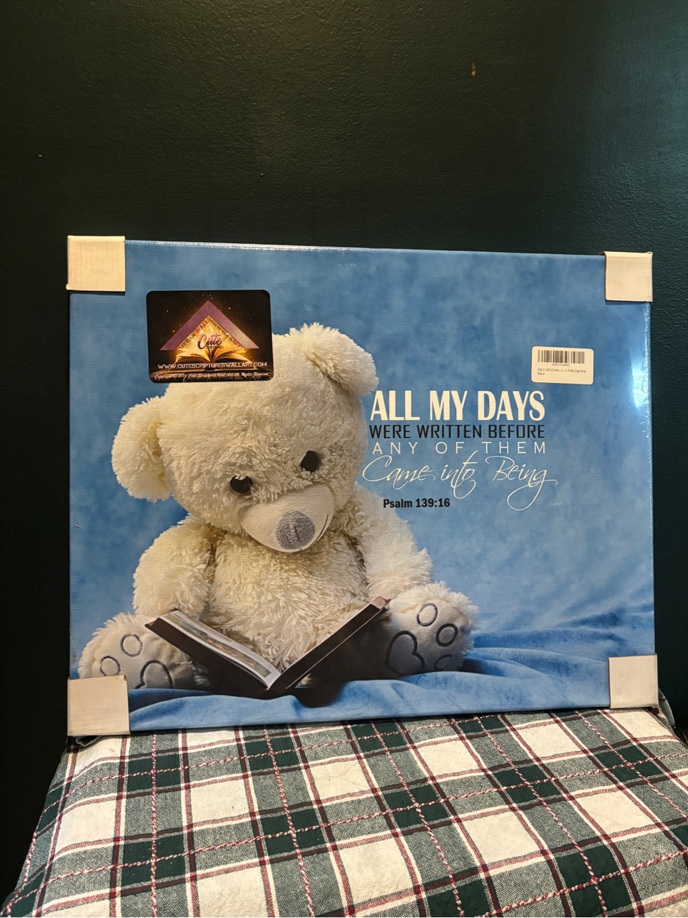 Plush Bear Wall Art Canvas - Inspirational Scripture Religious Quote